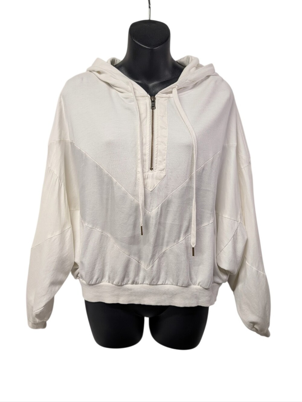 Victoria's Secret PINK White 1/4 Zip Pullover Hoodie Bat Sleeve oversized XS